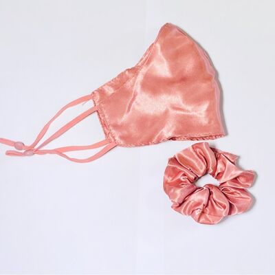 Satin Face mask with scrunchie Pink