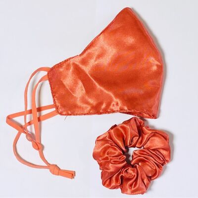 Satin Face mask with scrunchie Red