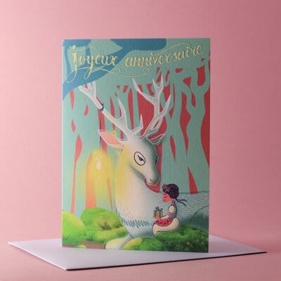 Carte double Joyeux anniversaire - Le cerf et l'enfant - Série Songes