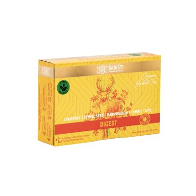 SARISTI Digest Organic Herbal Tea Blend, Box 10 Single Wrapped tea bags