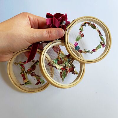 Juego de 3 mini kit de manualidades de adornos de flores secas de aro floral eterno, Navidad