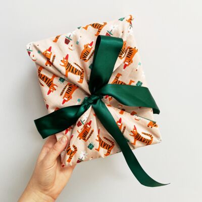 Starter kit per involucri in tessuto Furoshiki delle tigri festive di Natale