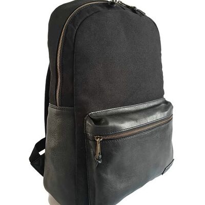 Handcrafted Classic Full-Grain Leather & Organic Canvas Backpack