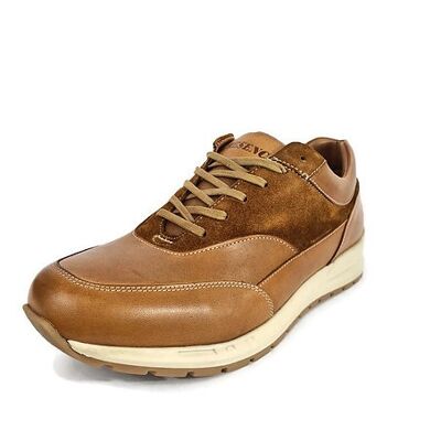 Handcrafted Classic Men's Full-Grain Leather & Suede Trainers in Brown Tan