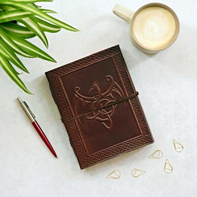 Handgemachtes Leder-Tagebuch mit keltischem Flügeldrachen