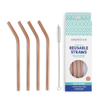 Reusable Stainless Steel Metal Straws - Rose Gold