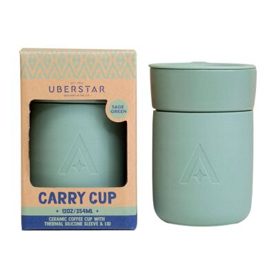 Carry Cup Tazza da viaggio in ceramica con coperchio - Verde salvia