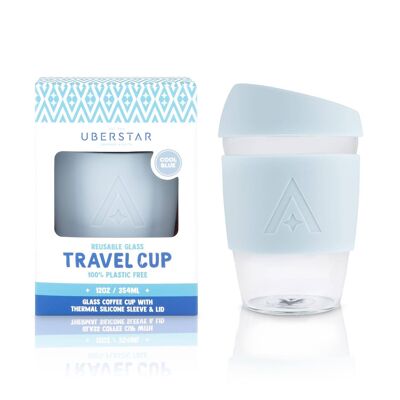 Wiederverwendbare Reise-Kaffeetasse aus Glas - 12oz Cool Blue