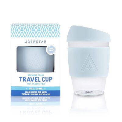 Tazza da caffè in vetro riutilizzabile da viaggio - 12oz Cool Blue