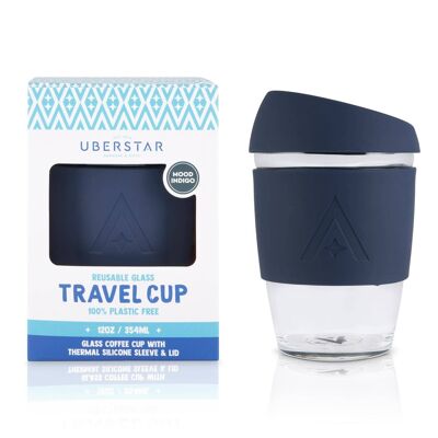 Tazza da caffè da viaggio in vetro riutilizzabile - 12oz Mood Indigo