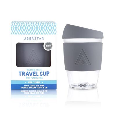 Wiederverwendbare Reise-Kaffeetasse aus Glas - 12oz Space Grau