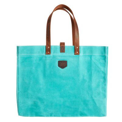 Waxed canvas tote bag ESCAPADE Turquoise Blue
