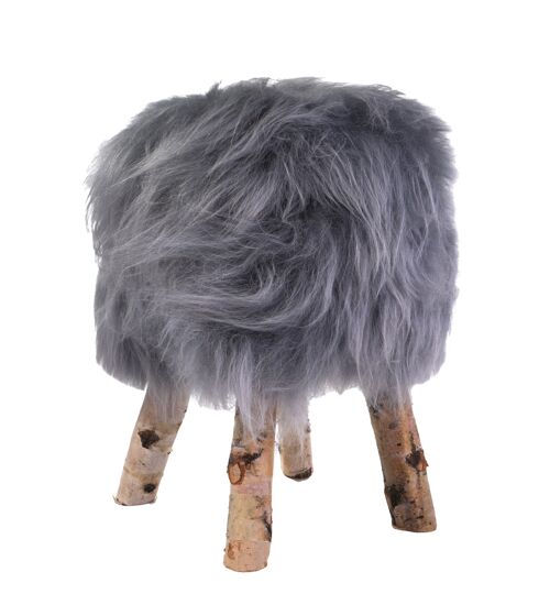 Sheepskin Nature Stool with Rustic Legs - Grey