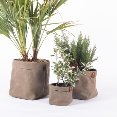 Set of waxed canvas planters PLANTER Beige