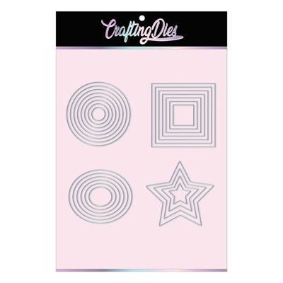 CRAFTING DIES - Shape Dies Set Of 4 Squares Dies, Stars Dies, Circles Dies & Ellipse Dies Without Dots On The Edge - Geometric Shapes Metal Cutting Dies for Card Making