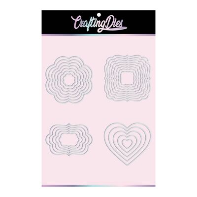 CRAFTING DIES - Shape Dies Set Of 4 Multi-Shape Dies Set Label Dies, Heart Dies, Circles Dies & Flower Dies Without Dots On The Edge - Geometric Shapes Metal Cutting Dies for Card Making