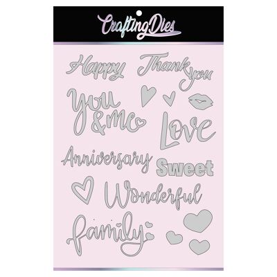 CRAFTING DIES - English Celebration Words Dies Set of 15 Cutting Dies With Words Dies and Sentences Dies with Love Theme Love Dies, Happy Dies, Thank-You Dies, Family Dies Anniversary Dies - Wedding & Celebration Words Cutting Dies for Card Making