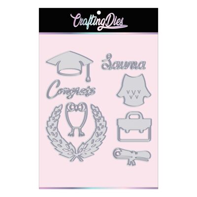 CRAFTING DIES - Graduation Set of 8 Cutting Dies Including Graduation Gown Die, Graduation Cap Die, and Owl Animal Die - Graduation Dies For Card Making