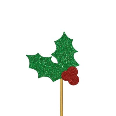 Glitter Cupcake Holly Toppers Rouge et Vert