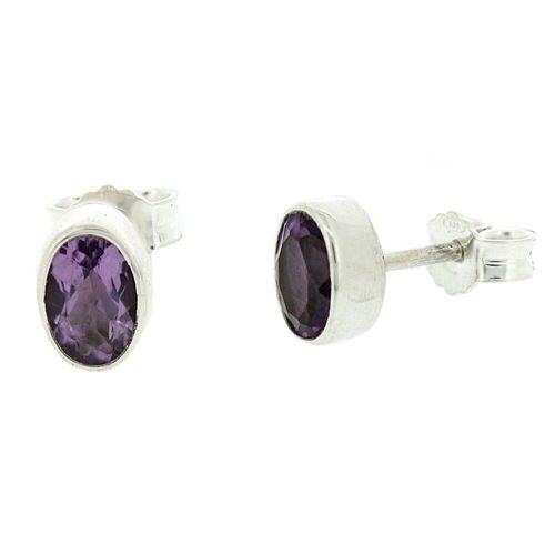 Small Oval Amethyst Facetted Stud Earrings with Presentation Box