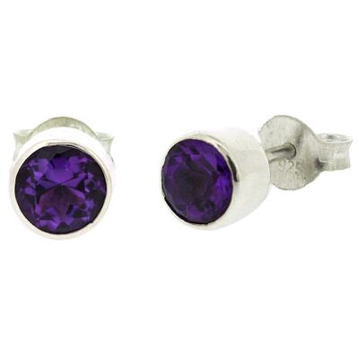 5mm Round Amethyst Facetted Stud Earrings with Presentation Box