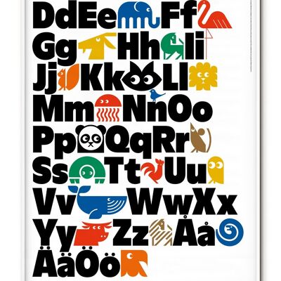 Affiche suédoise Alphabet animalier - 50x70 cm
