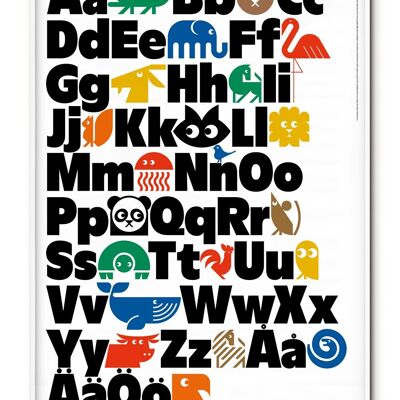 Affiche suédoise Alphabet animalier - 30x40 cm