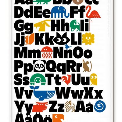 Schwedisches Poster mit Tieralphabet - 21x30 cm