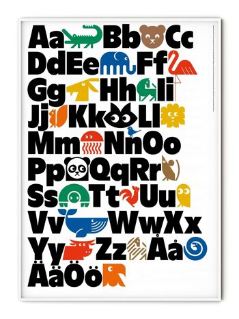 Affiche suédoise Alphabet animalier - 21x30 cm