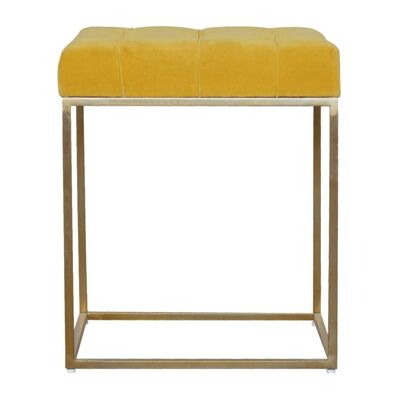 Mustard Velvet Footstool with Gold Base