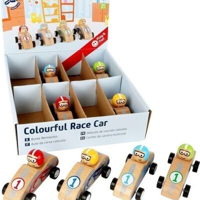 Exhibición de coloridos autos de carrera retráctiles