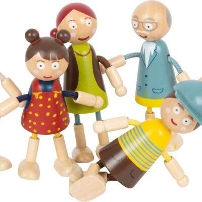 Famiglia di bambole flessibili in legno