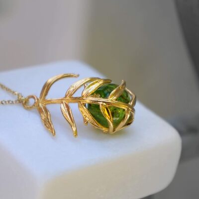 Real leaf Necklace holding Murano,Unique Gifts for Women,