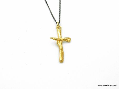 Gold Twig Cross Chain Necklace. Real Olive branch Cross Gold