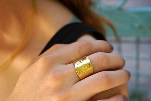 Solid Gold Olive Leaf Ring, Wide Band Ring for Women and Men