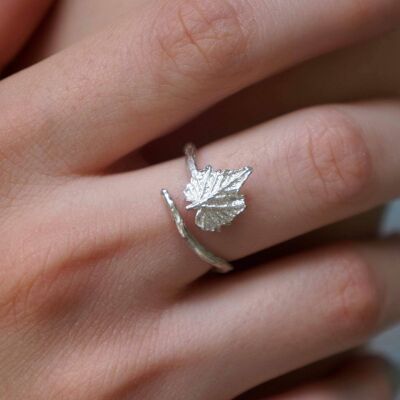 Adjustable,Nature Vine leaf Ring with twig in sterling silver