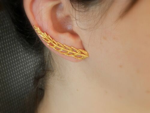 Real arocaria Leaf earrings in sterling silver, Goldplated.