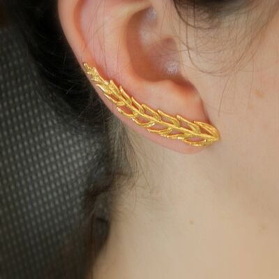 Boucles d'oreilles Feuille d'arocaria véritable en argent sterling, plaqué or.