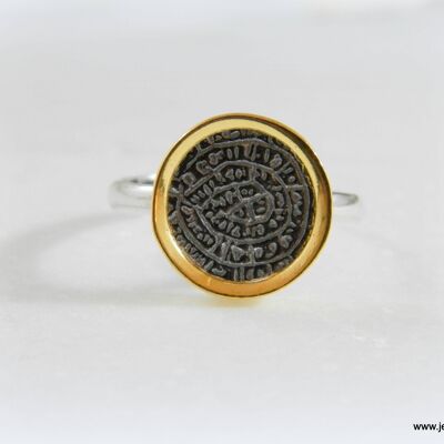 Disco minoico di Festo su anello in argento sterling, gioielli greci
