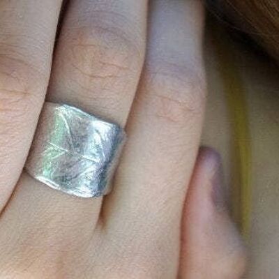 Bague feuille d'argent d'olive déclaration pour hommes et femmes.