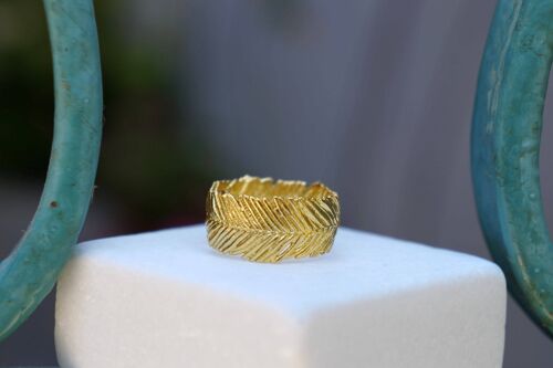 Solid Gold Wide Ring Mimosa leaf ring for Women and Men