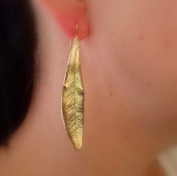 Déclaration en or massif, boucles d'oreilles en véritable feuille pour femmes. Longue Oli 4