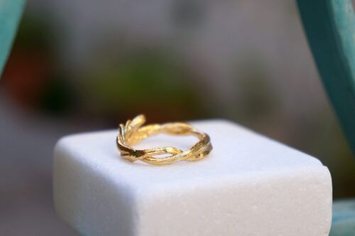 Gold Olive Bracnh Ring Olive Twig, Wedding Band Ring for