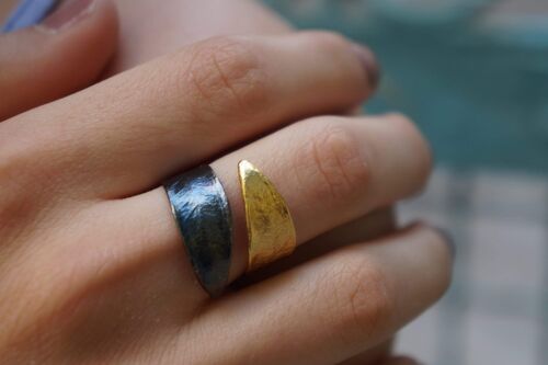 Olive Leaves Ring Goldplated And Black Rhodium on Sterling S