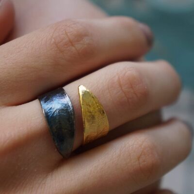 Olive Leaves Ring vergoldet und schwarzes Rhodium auf Sterling S