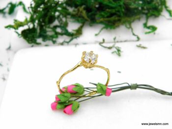 Bague de promesse de brindille de jasmin en or massif minimal 3