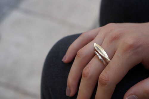 Adjustable Olive Leaf Ring in Recycled Sterling Silver Gold