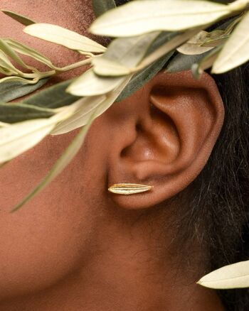 Boucles d'oreilles Tiny Olive Leaf Stud 14k Gold on Sterling Recycled 4