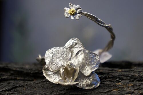 Arm cuff bracelet for women. Real Orchid and Chamomile Cuff
