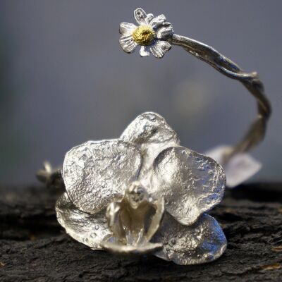 Arm cuff bracelet for women. Real Orchid and Chamomile Cuff